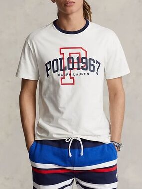 Polo by Ralph Lauren White Logo Ringer Tee with Navy and Red Accents XXL